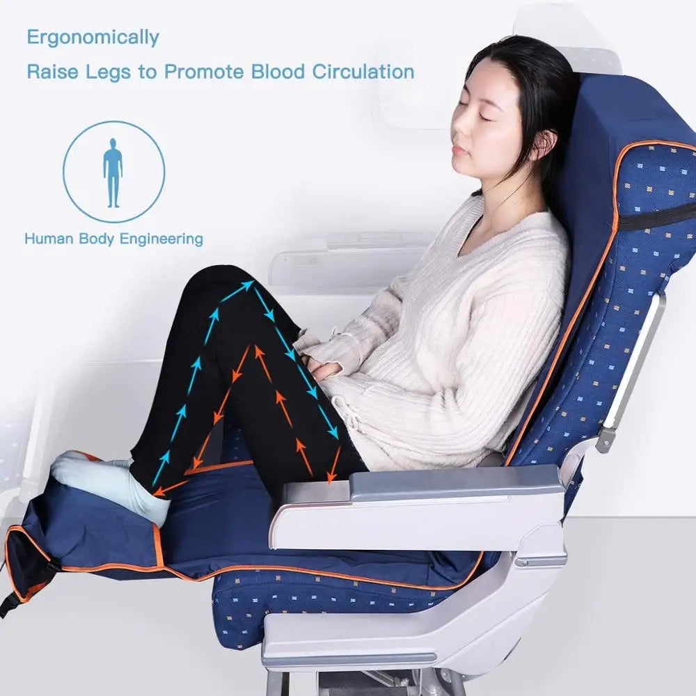 Adjustable Footrest Hammock with Inflatable Pillow Seat Cover for Planes Trains Buses