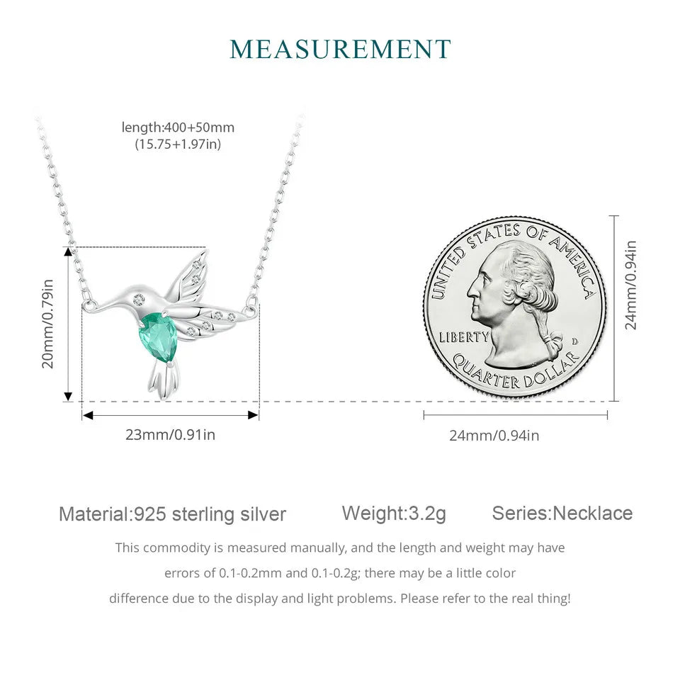 BISAER 100% 925 Sterling Silver Hummingbird Pendant Necklaces