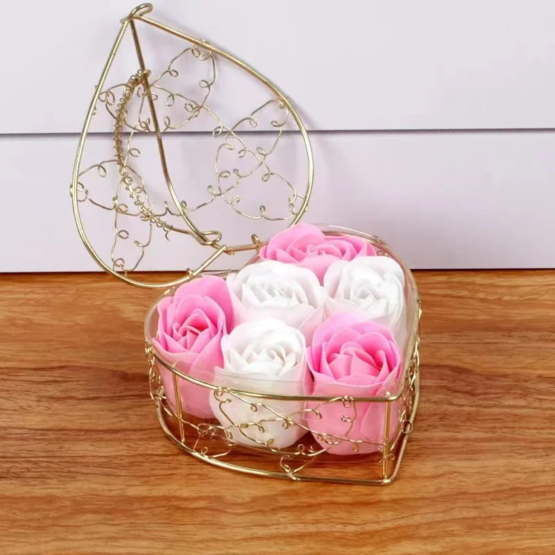 1 Set Of Iron Basket Rose Flower Soap Gift Box Birthday Valentine's Day Wedding Gift Girlfriend Woman Wife Mother's Day Gift