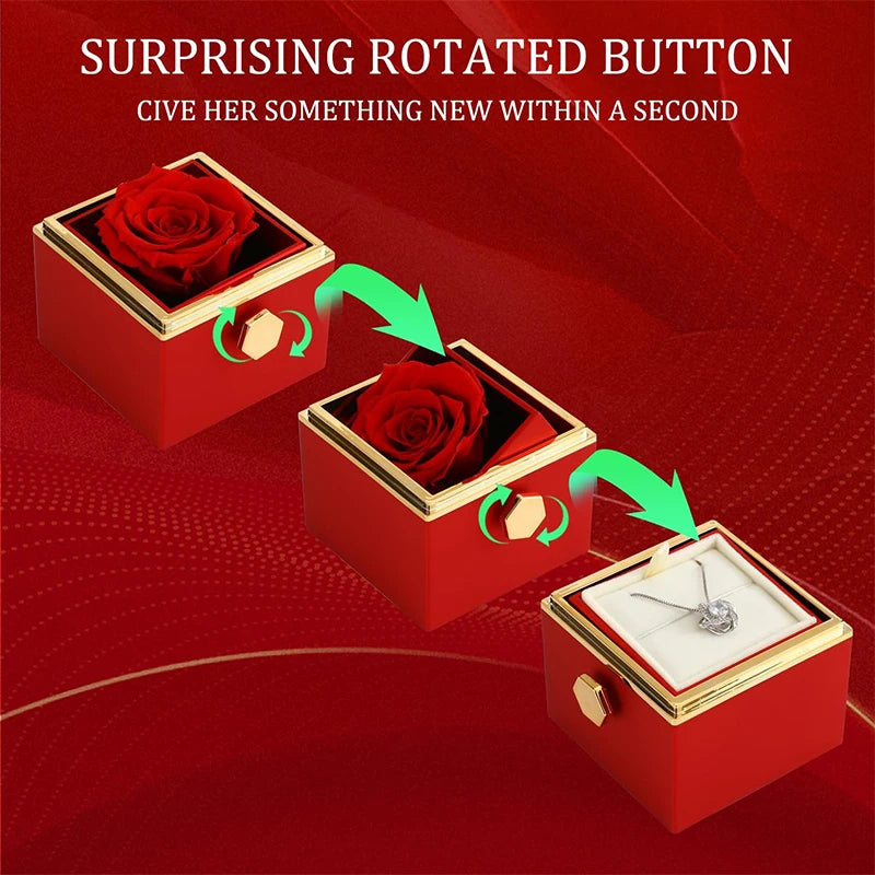Gifts for Girlfriend Rotating Eternal Rose Gift Box Necklace