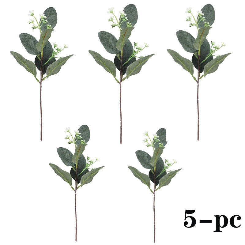 10pcs 12” Eucalyptus Leaves Bunch Branch Artificial Plants Leaves Green Stems Wedding Faux Fake Flowers Cake DIY Decor