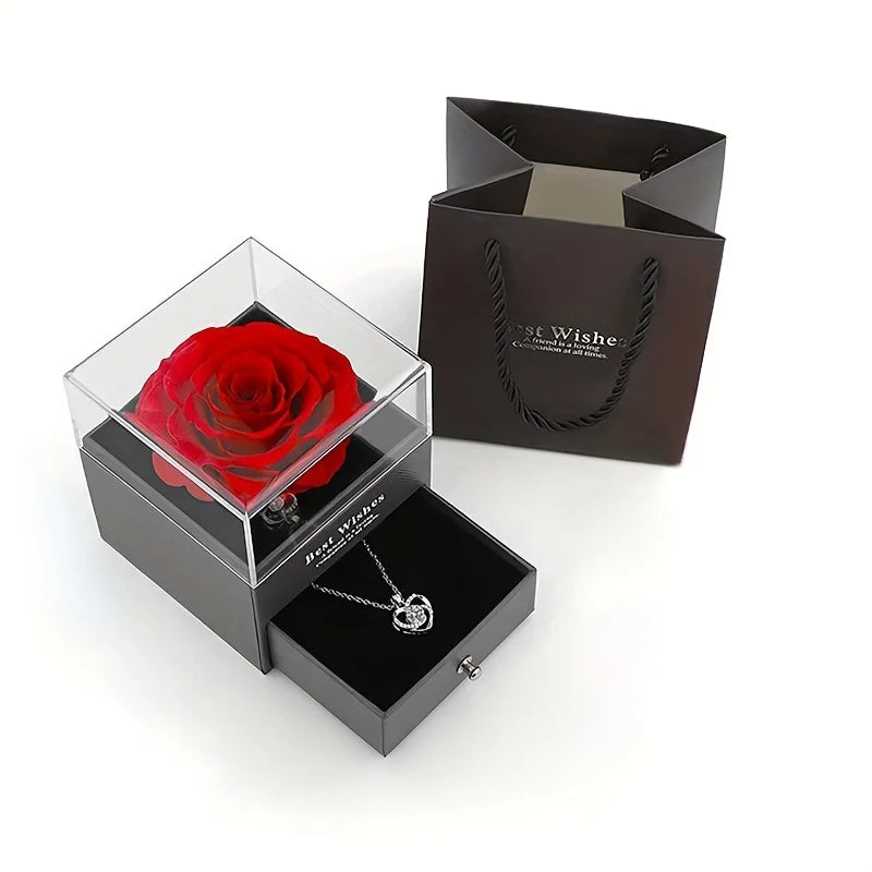 Elegant Heart Zircon Necklace With Luxury Rose Gift Box For Women