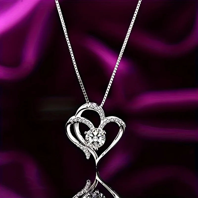 Elegant Heart Zircon Necklace With Luxury Rose Gift Box For Women