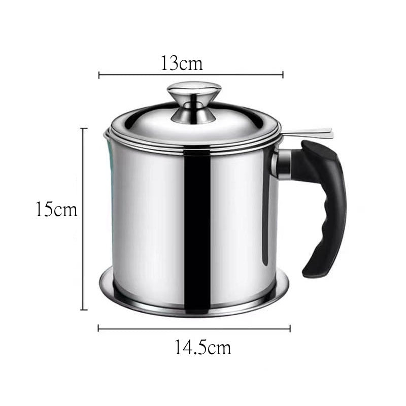 1.3L Stainless Steel Household Oil Filter Pot Lard Strainer Tank Container Jug Large Capacity Storage Can Kitchen Cooking Tools