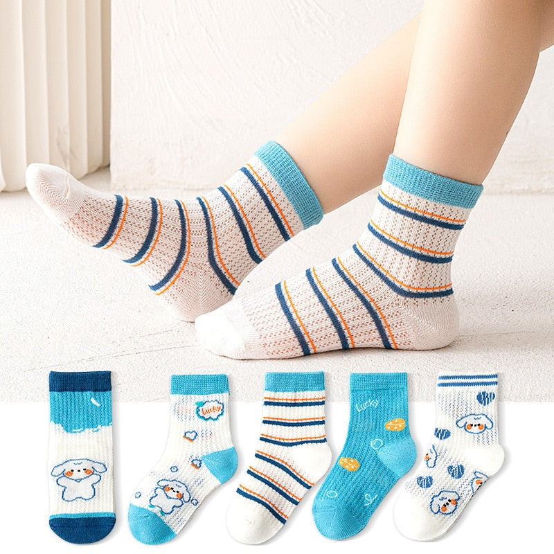5 Pairs/Lot 0-12 Years Children Socks 2023 Summer New Ultrathin Mesh Breathable Baby Boys and Girls Socks Cute Kids Cotton Socks