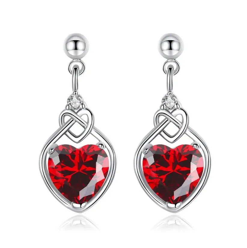 Red Heart Zircon Elegant Women's Sets Ring Earring Necklace