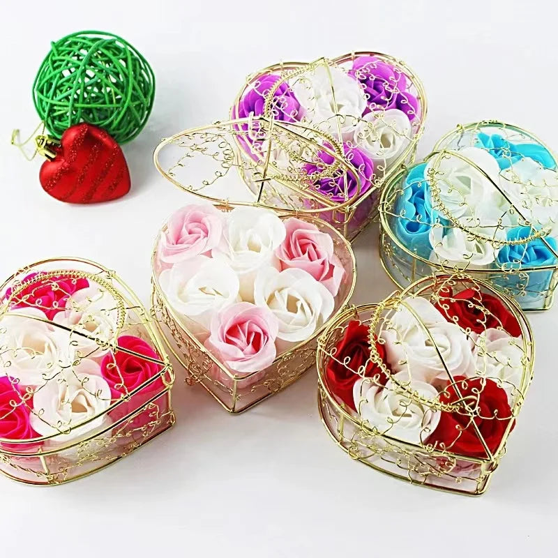 1 Set Of Iron Basket Rose Flower Soap Gift Box Birthday Valentine's Day Wedding Gift Girlfriend Woman Wife Mother's Day Gift