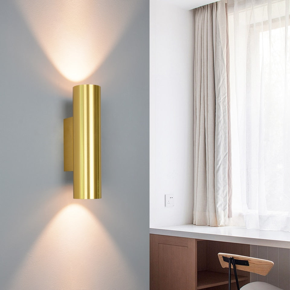 Led Wall Lamps Indoor Hotel Bedside COB 12W Golden Black Wall Light Bedroom Stair Wall Sconces Decorative For Home светильник